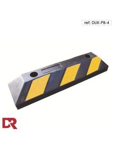 Rubber wheel stop with black and yellow contrast stripes for high visibility. 55cm long.
